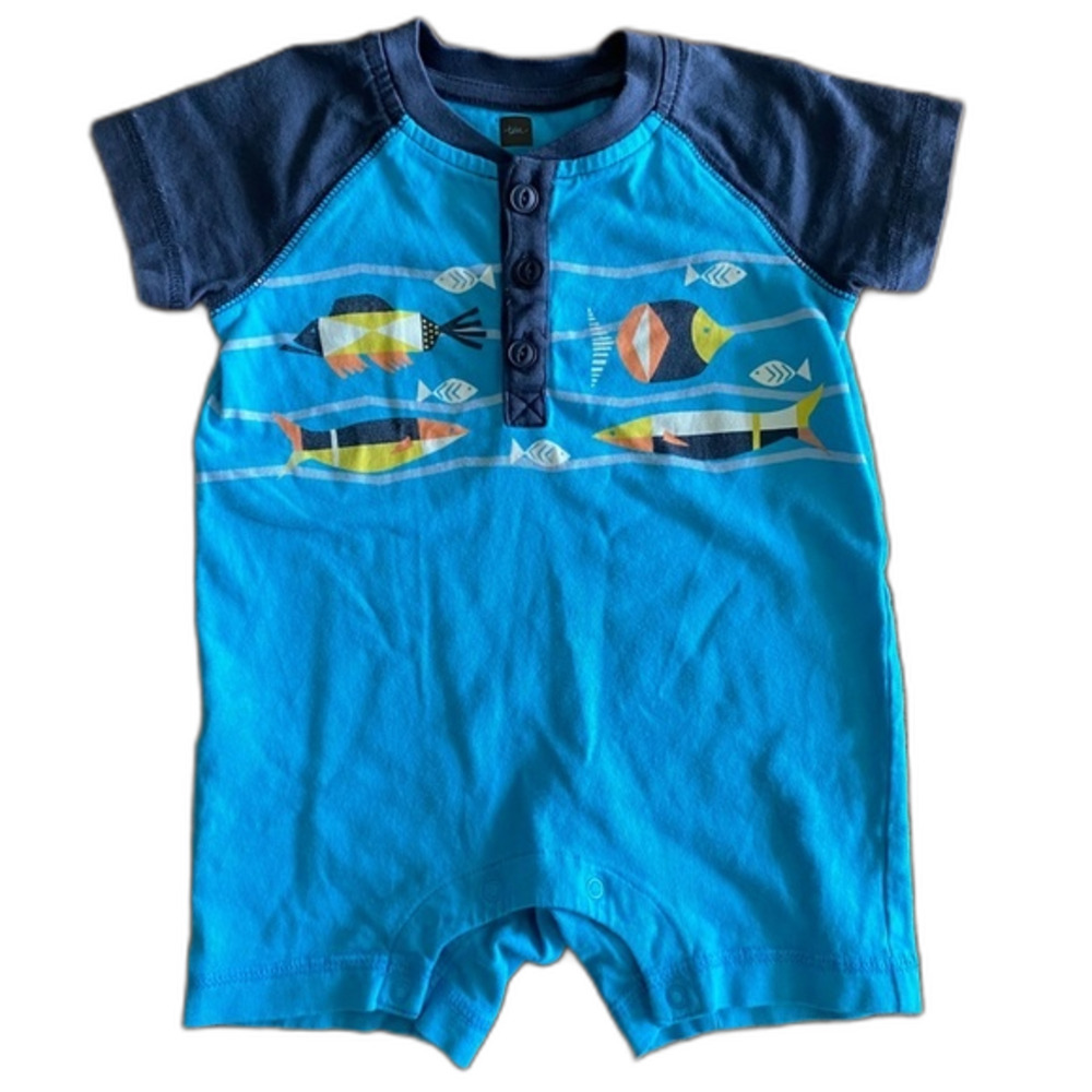 Tea Collection Blue Fish Romper Boys’ 6-9 Months